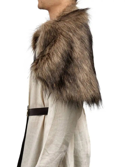 DAZCOS Medieval Faux Fur Wrap Collar Shawl Winter Shrug Cosplay Costume with Belt Viking Faux Fur Cape Shawl with Leather Straps