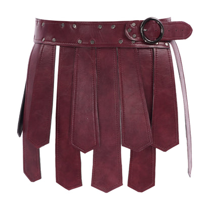 Mens Roman Patent Leather Skirts Medieval Warrior Adjustable Rivets Tassel Waist Belt with Buckle Gladiator Kilt Cosplay Bottoms