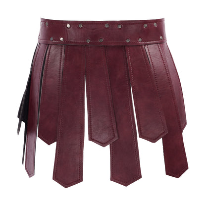 Mens Roman Patent Leather Skirts Medieval Warrior Adjustable Rivets Tassel Waist Belt with Buckle Gladiator Kilt Cosplay Bottoms