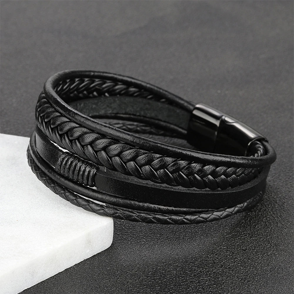 Men Genuine Leather Bracelets Multilayer Braided Rope Bracelets for Man Jewelry Bracelet Homme