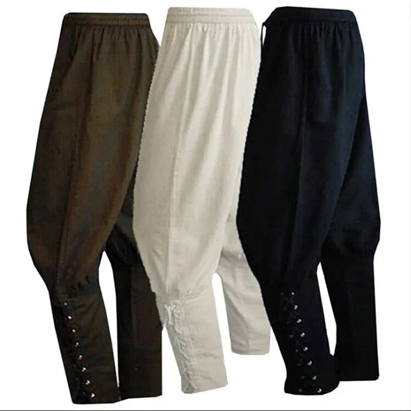 Adult Men Medieval Renaissance Lounge Pirate Horseman Costume Loose Pants Viking Black Brown Navigator Leg Bandage Trouser XXXL