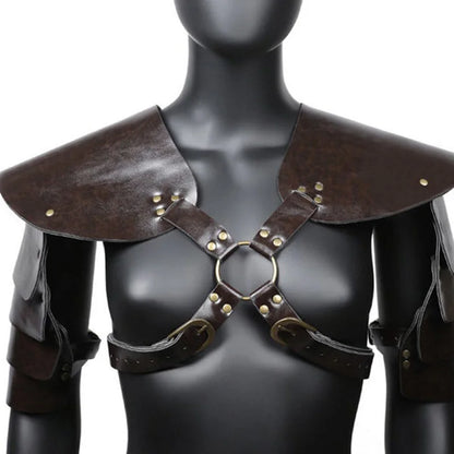 Steampunk Women Leather Shoulder Armor Medieval Knight Warrior Cosplay Costume Viking Pirate Body Chest Harness Belt Pauldrons