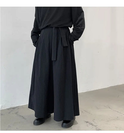 Boy Men Japanese Yamamoto Style Pants Skirts Medieval Gothic Knight Wide Leg Palace Trousers Banquet Dinner Party Formal Pants