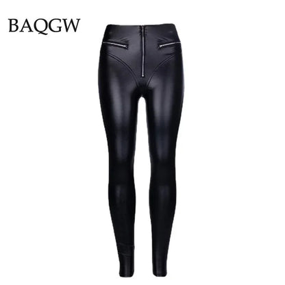 Gothic Pu Leather High Waist Straight Leather Pants Sexy Tight Hip Shape Legging Streetwear Zipper Patchwork Motorcycle Trousers