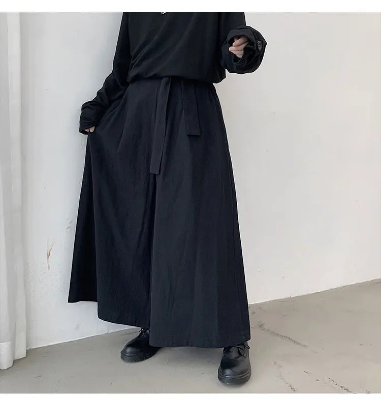 Boy Men Japanese Yamamoto Style Pants Skirts Medieval Gothic Knight Wide Leg Palace Trousers Banquet Dinner Party Formal Pants