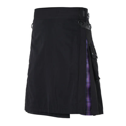 Men'S Fashion Scottish Retro Kilt Cosplay Pleated Casual Scottish Style Plaid Contrast Highland Pocket Traditional Utility Skirt