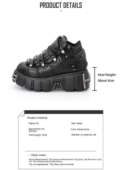 New 2024 Brand Punk Style Women Shoes Lace-up heel height 6CM Platform Shoes Woman Rock Boots Metal Decor Woman Sneakers