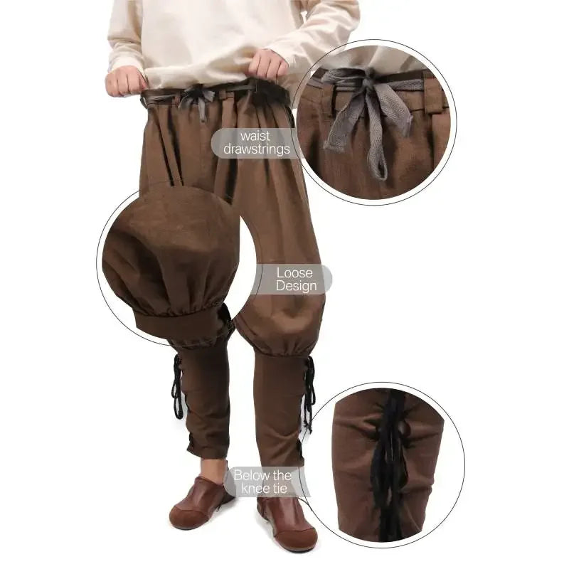 DAZCOS Medieval Pirate Pants Linen Cotton Men Knight Costume Loose Leggings Viking Navigator Leg Bandage Trouser Halloween