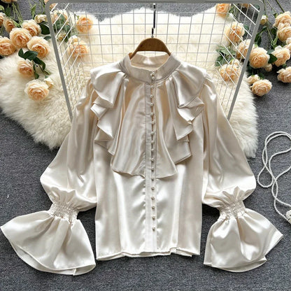 Gothic Y2k Shirts Women Vintage Lolita Style Gigot Sleeve Blouses Girls Victorian Sweet Lace Ruffles Bandage Tops Blusas Mujer