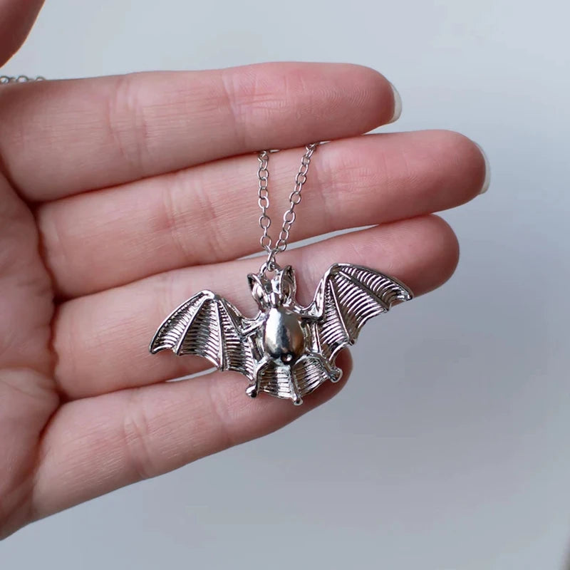 Hanging Bat with Open Wings Pendant Vampire Bat Pendant Necklace Chic Goth Gothic Spooky Creepy Scary  Cave Animal Necklace