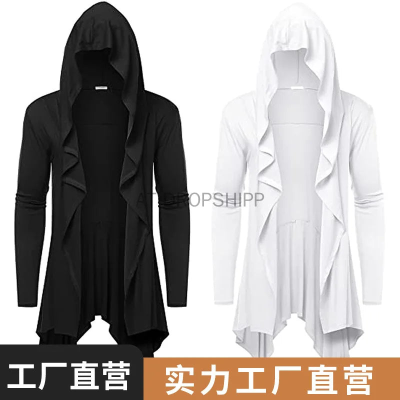 Medieval Retro Steampunk Hooded Cardigan Jacket Halloween Cosplay Costume Stage Dressup Festival Play Anime Cosplay