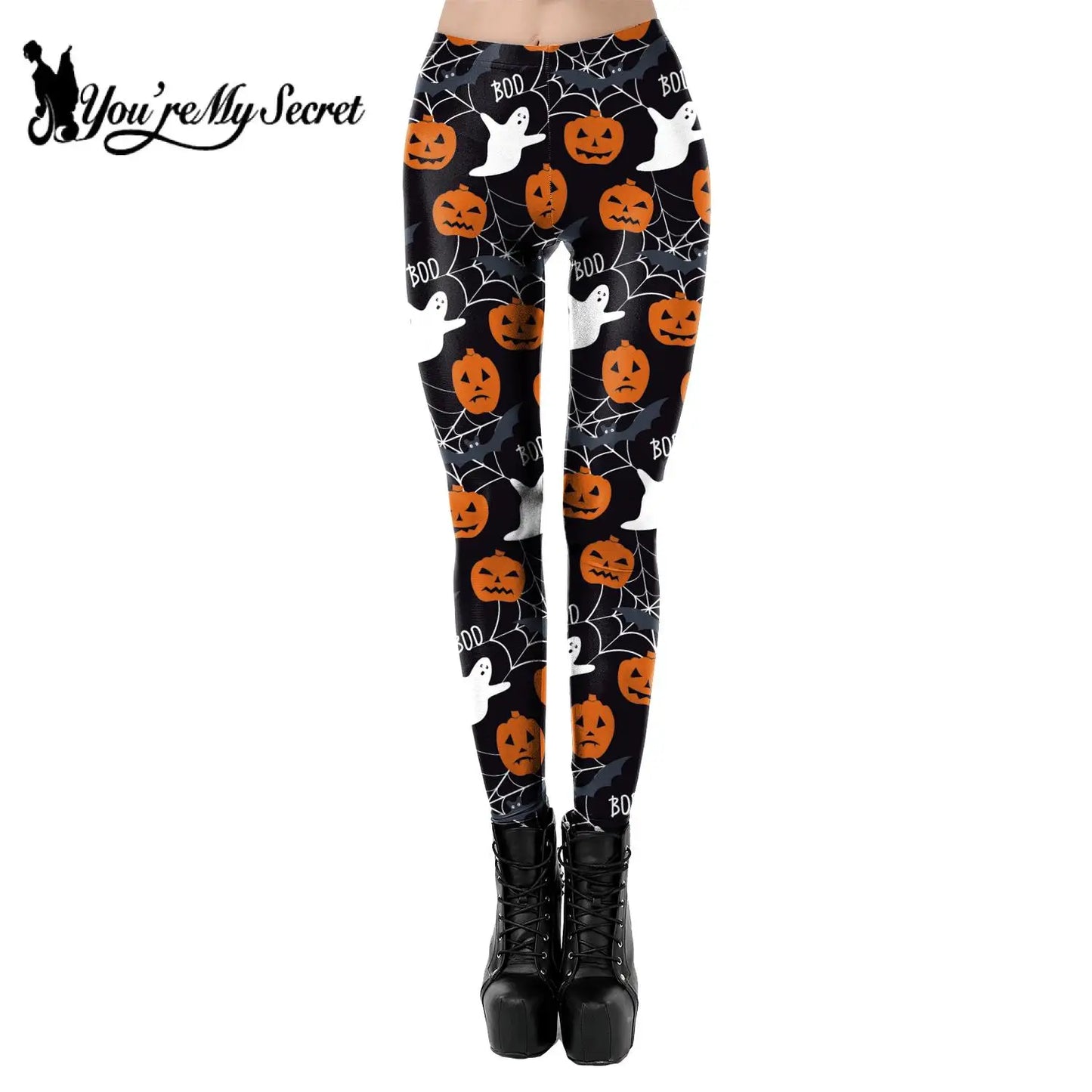 [You're My Secret] Halloween Punk Skull Skeleton Pumpkin 3D Print High Waist Pants 12% Spandex Elastic Sexy Skinny Women Leggins