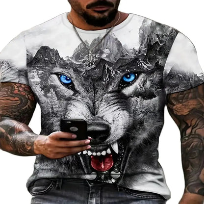 T-shirt Animal Wolf 3d printed round neck fashion street casual short sleeve top T-shirt oversized men's summer trend clothing