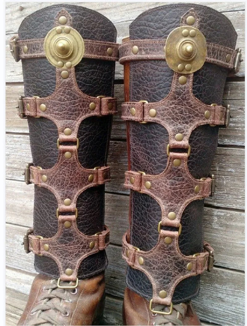 Medieval Renaissance Greaves Boots Shoes Cover Leather Leg Armor Larp Viking Warrior Knight Costume Strap Puttees For Men Women