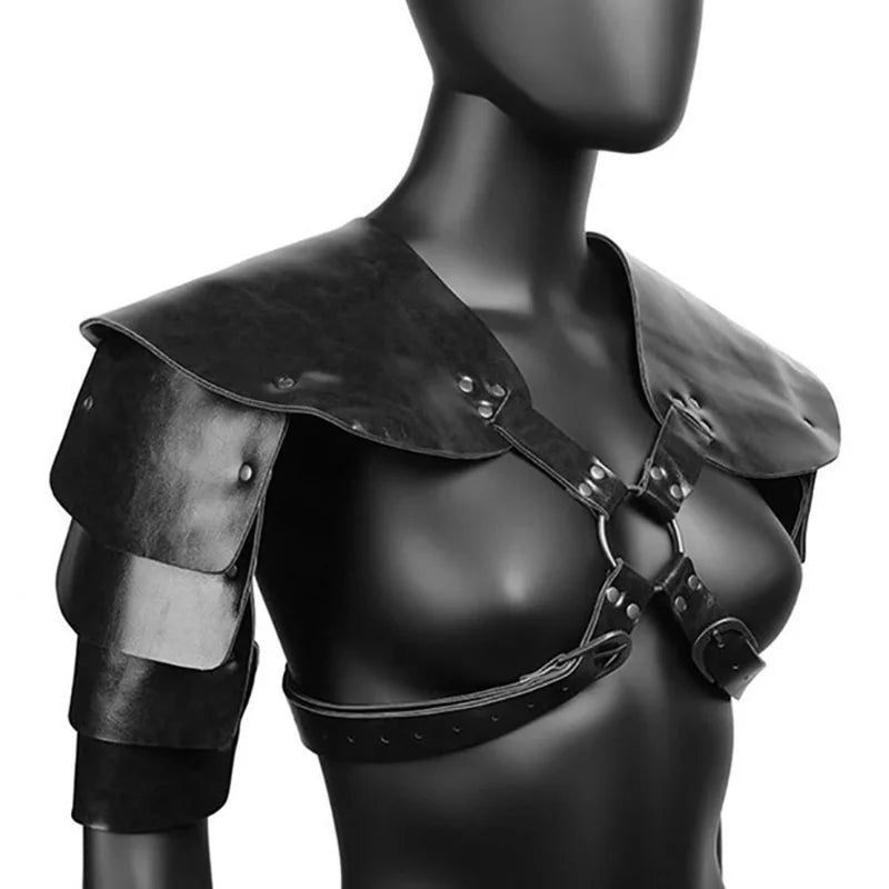 Steampunk Women Leather Shoulder Armor Medieval Knight Warrior Cosplay Costume Viking Pirate Body Chest Harness Belt Pauldrons