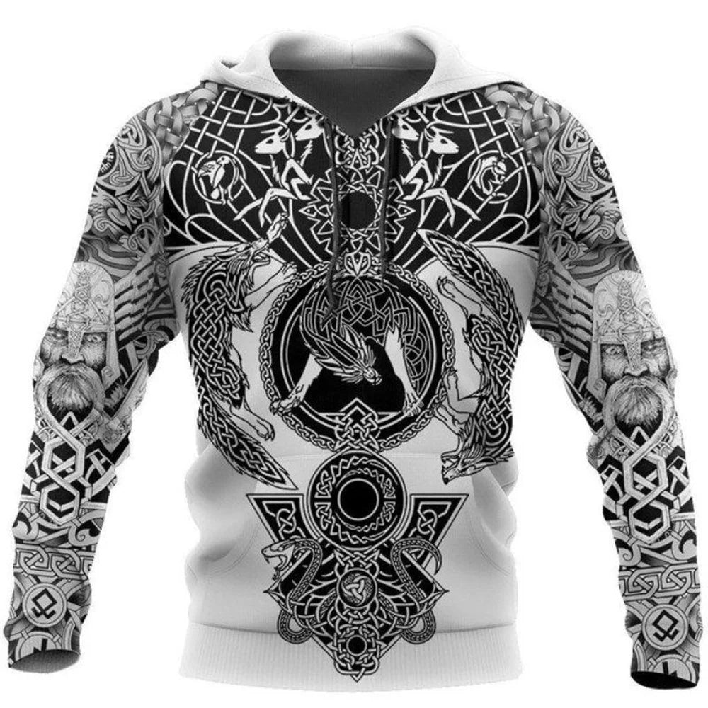 2024 New Hoodie 3d Viking Harajuku Print Pullover Men's Hooded Sweatshirt Oversized Vintage Male Clothing Fall Long Sleeve