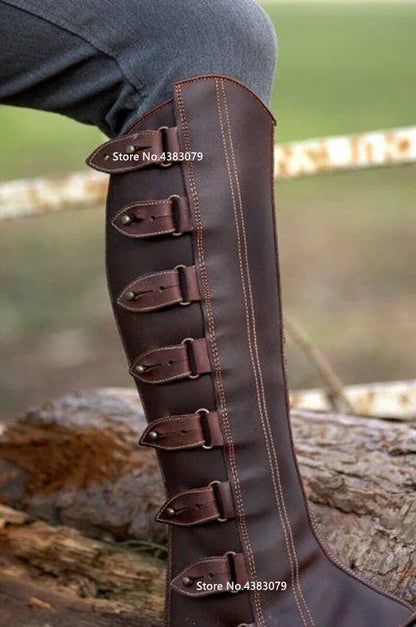 Medieval Viking Armor Leather Half Chaps Lace Up Buckle Shoes Boots Cover Steampunk Vintage Hiking Gaiter Men Women Larp Knight