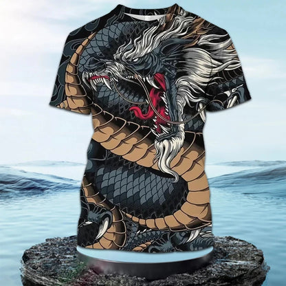 Fashionable and Lnteresting Dragon  Pictures For Men's T-Shirts Trend Digital Printing Casual Round Neck Short Sleeved