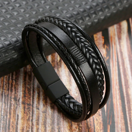 Men Genuine Leather Bracelets Multilayer Braided Rope Bracelets for Man Jewelry Bracelet Homme