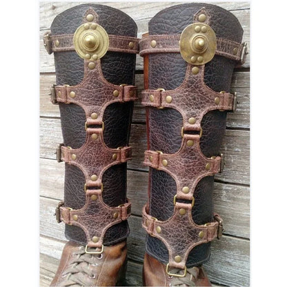 Medieval Renaissance Greaves Boots Shoes Cover Leather Leg Armor Larp Viking Warrior Knight Costume Strap Puttees For Men Women