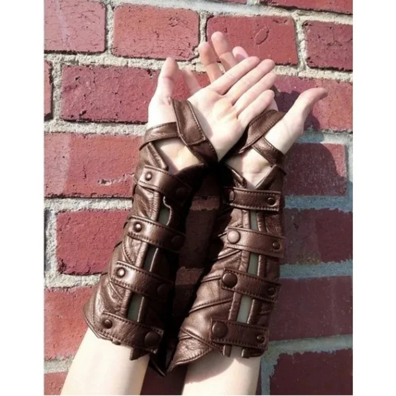 Adult Men Medieval PU Viking Larp Knight European Bracers Women Buckle Armor Steampunk Archer Gauntlet Cosplay Costume Steampunk