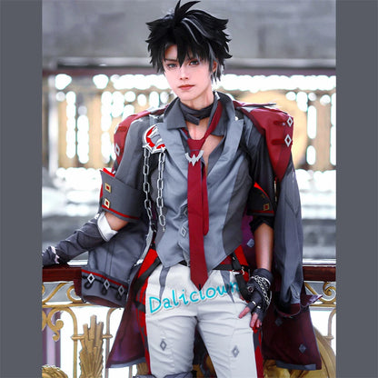 Game GenshinImpact Wriothesley Cosplay Costume Fontaine Wriothesley Wig Shoes Steampunk Clothes Anime Punk Uniform Suit Outfit