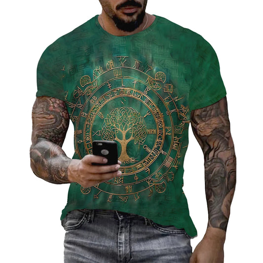 Viking Tattoo 3D Printed Men T-Shirt Tree Of Life Graphics With Triquetra T Shirt Nordic Warrior Style Vintage Designer Clothing