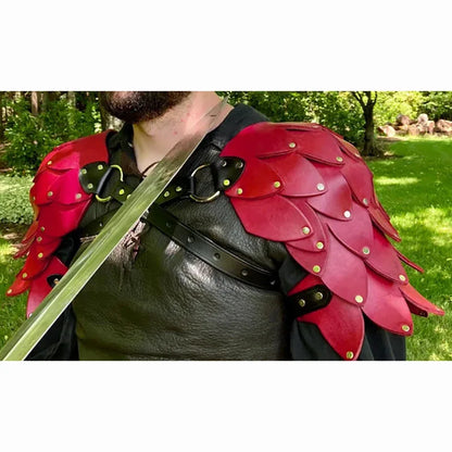 Medieval Dragon Scale Shoulder Guard Armor Viking Knight Warrior Cosplay Costume Accessory Leather Harness Pauldrons LARP Props