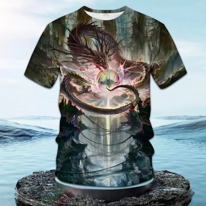 Fashionable and Lnteresting Dragon  Pictures For Men's T-Shirts Trend Digital Printing Casual Round Neck Short Sleeved