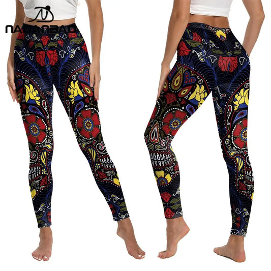 Nadanbao Women's Leggings Gothic Style Skull Totem Print 3D Printed High Waisted Casual Elastic Leggings Yoga Sports Trousers