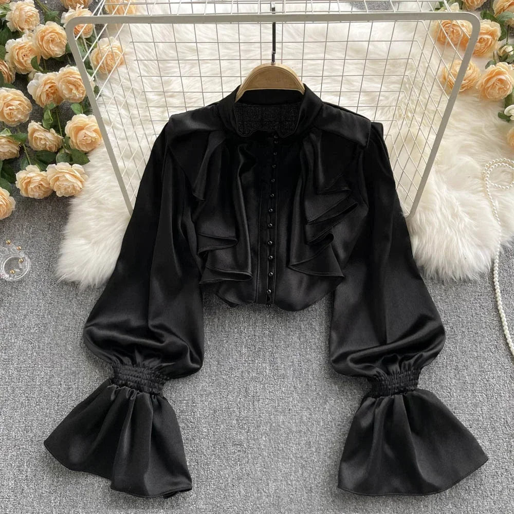 Gothic Y2k Shirts Women Vintage Lolita Style Gigot Sleeve Blouses Girls Victorian Sweet Lace Ruffles Bandage Tops Blusas Mujer