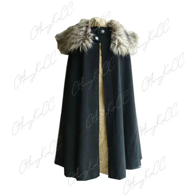 Halloween Costume 3XL Men's Medieval Costume Cloak Winter Fur Collar Viking Cosplay Cape Coat High Quality Gothic Women Cape