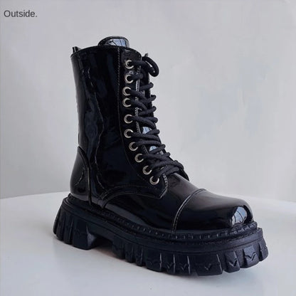 New 2024 Cool Punk Women Motorcycle Boots Lace Up Chunky Platform Goth Shoes Casual Brand Combat Street Shoes Zapatos De Muje