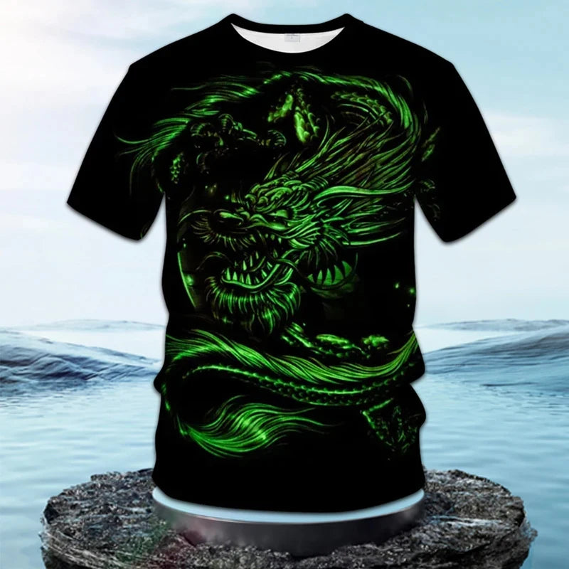 Fashionable and Lnteresting Dragon  Pictures For Men's T-Shirts Trend Digital Printing Casual Round Neck Short Sleeved