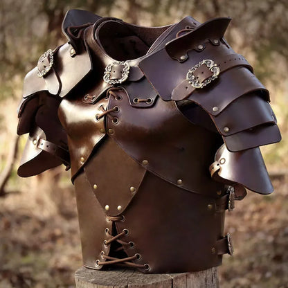 2023 Medieval Viking Warrior Chest Shoulder Armor PU Leather Rivet Lace Up Armor Battle Suit Steampunk Breastplate LARP Costume