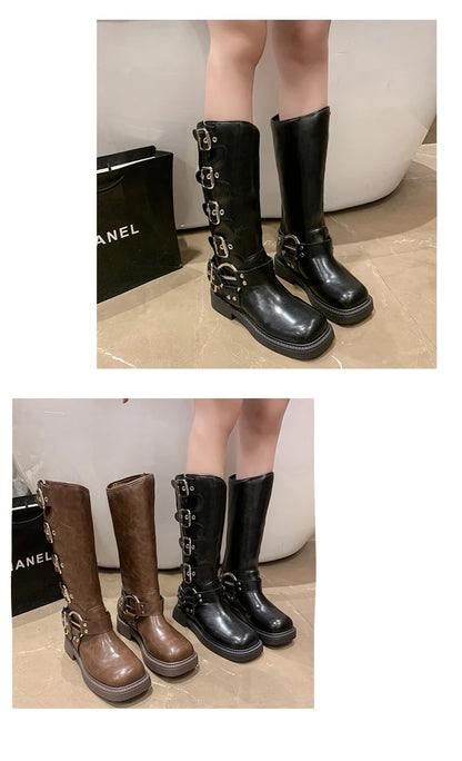 Lady Boots Women's Rubber Shoes Rain Sexy High Sexy Luxury Designer Square Toe Winter Footwear Boots-women