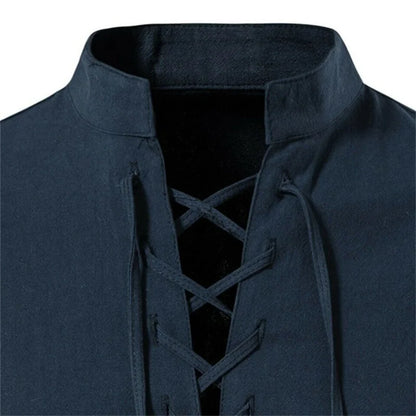 2022 New Men's V-neck shirt T-shirt Fashion Vintage Thin Long Sleeve Top men Casual Breathable Viking Front Lace Up man Shirts