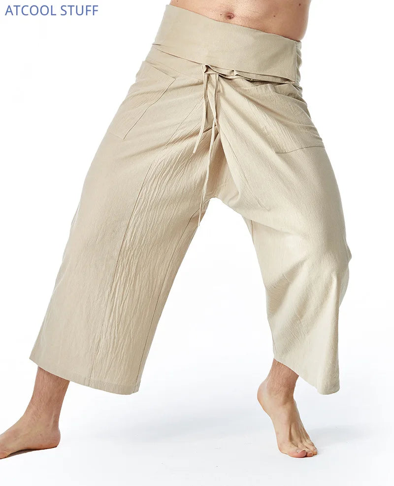 New Medieval Fisherman Linen Pants Men's Loose Yoga Pirate Harem Trousers Retro Viking Ancient God Cosplay Pants