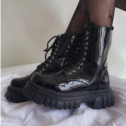 New 2024 Cool Punk Women Motorcycle Boots Lace Up Chunky Platform Goth Shoes Casual Brand Combat Street Shoes Zapatos De Muje