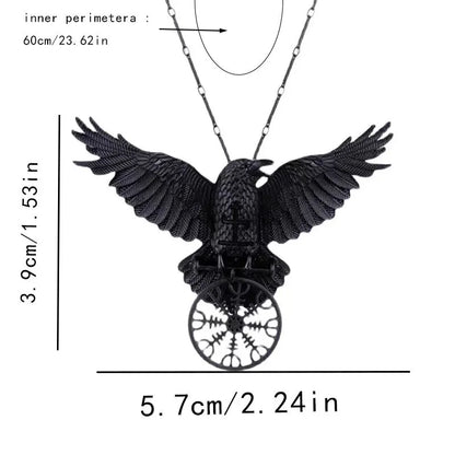 Fashion Hot Style Viking Rune Retro Black Crow Pendant Necklace Street Hip Hop Punk Rock Accessories