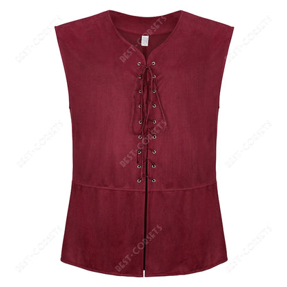 Medieval Vest Men Costume Renaissance Vest Steampunk Lace-Up Pirate Vest Plus Size Gothic Waistcoat Brown