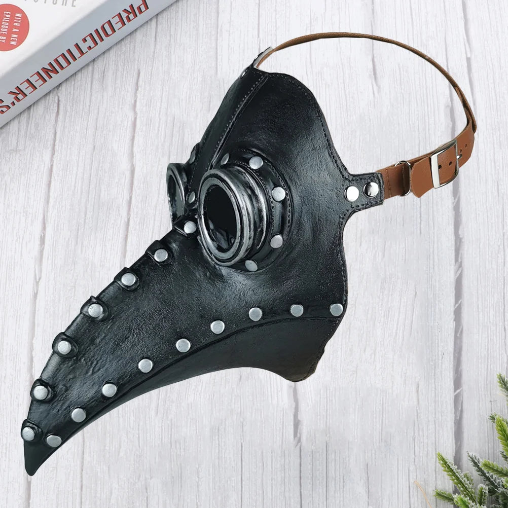 1pc Decorative Halloween Party Masks PU Mask Funny Masks Steampunk Plague Beak Mask Party Supplies (Black + Silver Nails