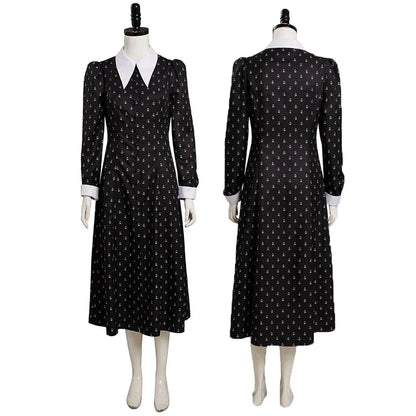 Movie Wednesday Addams Dresses Cosplay Costumes Women Girl Wednesday Addams Cosplay Dress Outfits Black Gothic Printing Costume