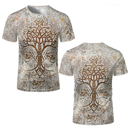 Viking Tattoo 3D Printed Men T-Shirt Tree Of Life Graphics With Triquetra T Shirt Nordic Warrior Style Vintage Designer Clothing