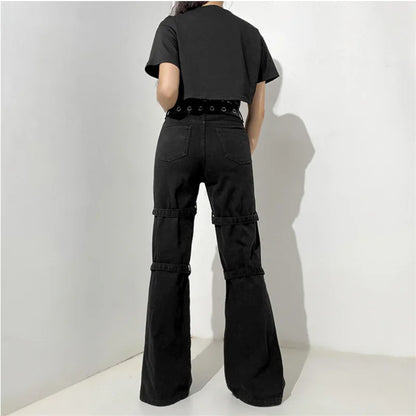 Gothic Punk Black Buckle New Pants Harajuku High Waist Big Pocket Trousers Goth Mall Grunge Cargo Pants Techwear Women