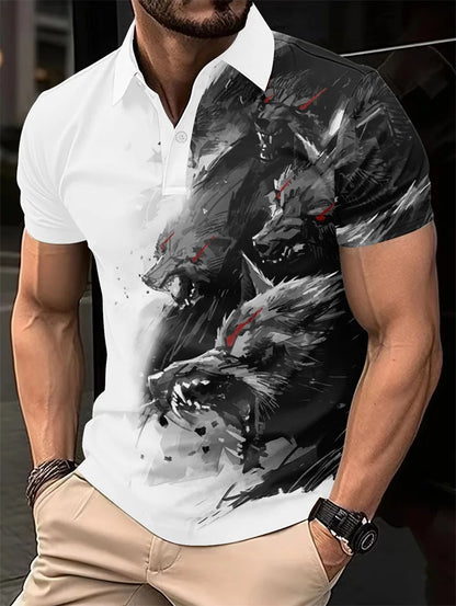 Plus Size Summer Golf Men's Casual Lapel Polo Shirt 3d Wolf Print T-shirt Fashion Clothing Breathable Short Sleeve Top