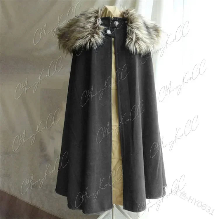 Halloween Costume 3XL Men's Medieval Costume Cloak Winter Fur Collar Viking Cosplay Cape Coat High Quality Gothic Women Cape