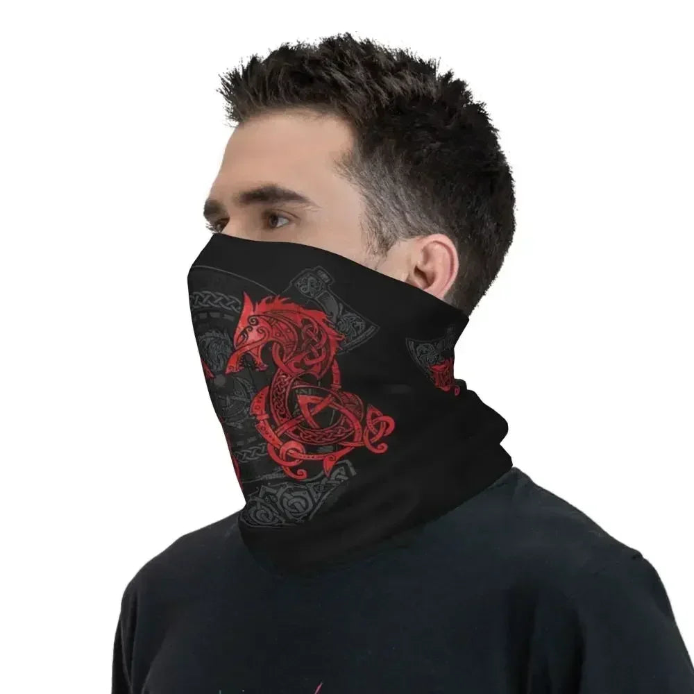 Viking Loki Son Fenrir Bandana Neck Gaiter Printed The Wolf of Norse Face Scarf Headwear Riding for Men Women Adult Washable