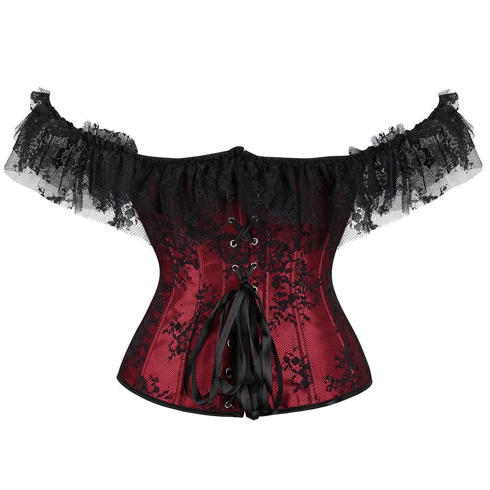 Lace Women Gothic Sexy Floral Overbust Corset,Corgested Bustiers Top Locking Underwear,Waist Corset Set Plus Size S-6XL