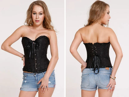 S-6XL Plus Size Women Corset Sexy Cotton Lace Up Bow Overbust Corsets And Bustiers Sexy Gothic Lady Slimming Waist Shaper Corset